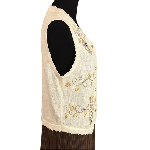 Vintage Arriviste Ugly Christmas Sweater Vest Adorned w. Silver & Gold Medium - Picture 4 of 14